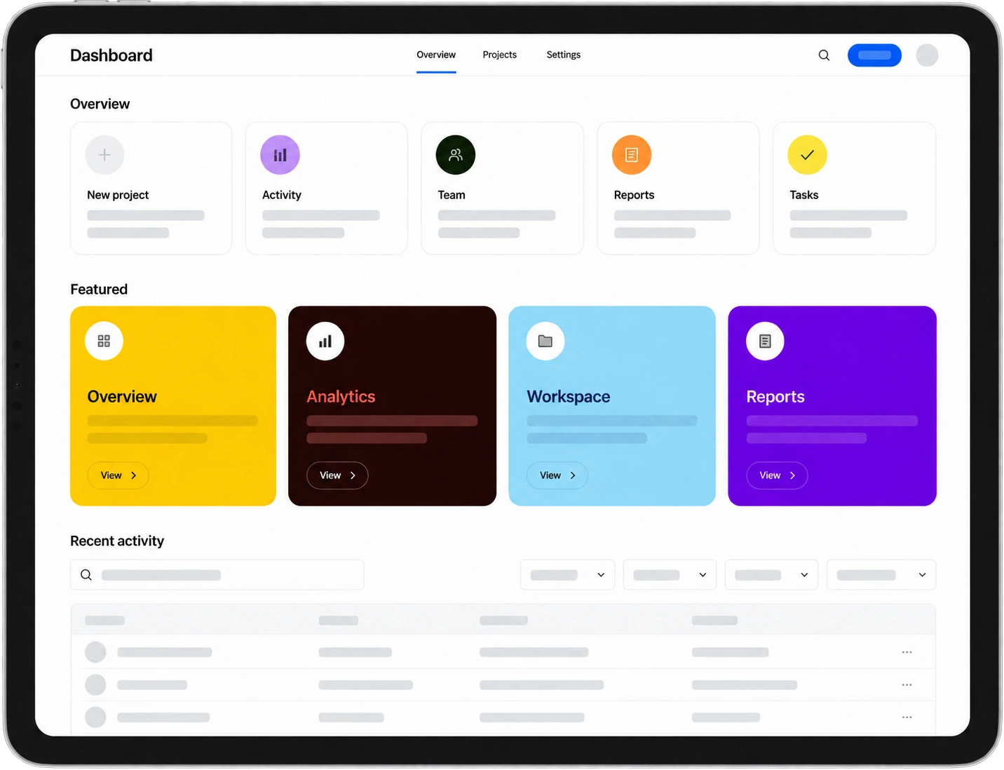 iPad displaying a colorful dashboard