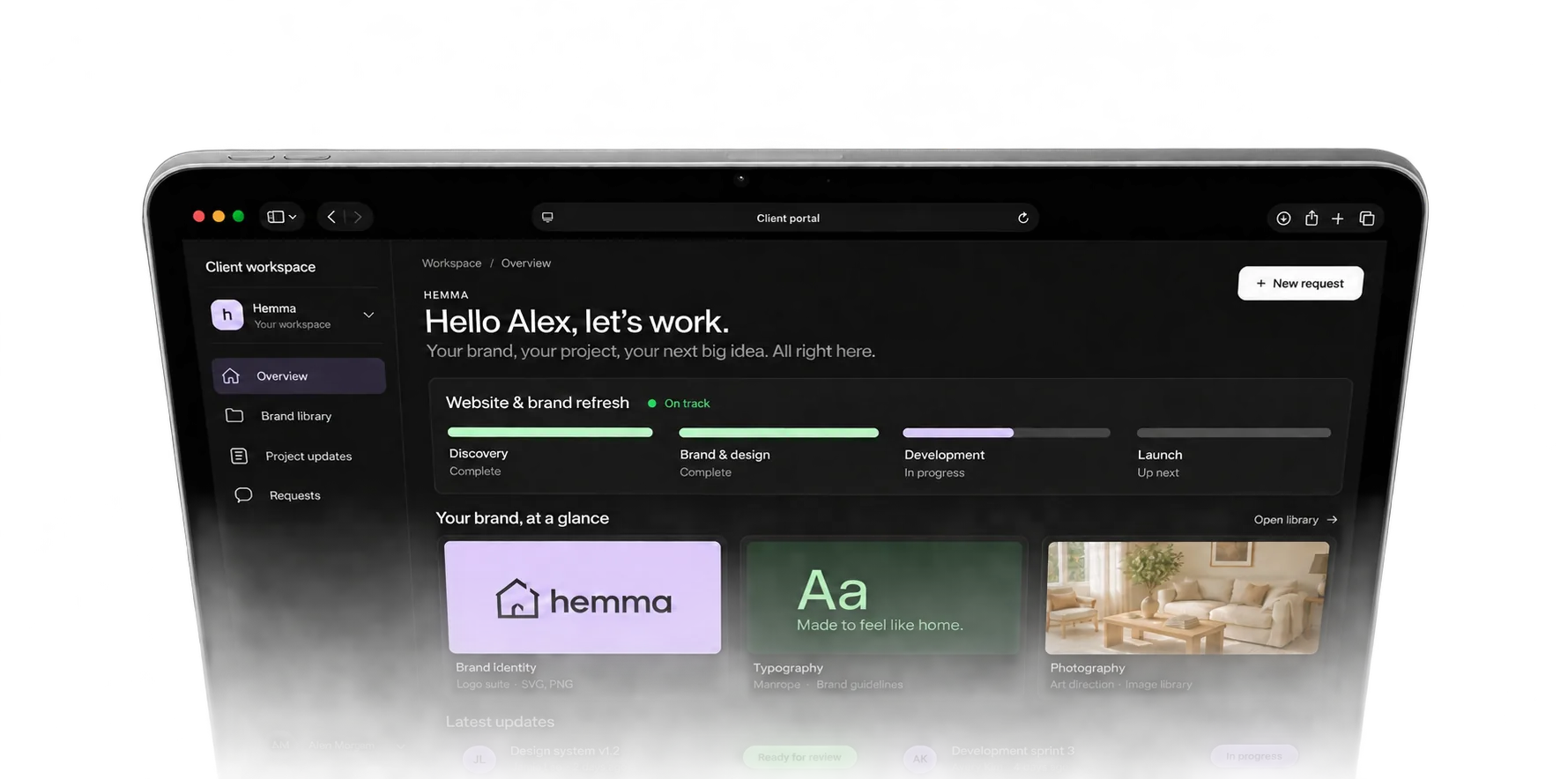 The client portal open on an iPad